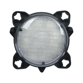 The Fendt LED Roof Work Light by Sparex features a round design with a clear lens and black housing, equipped with four mounting points. It delivers 4050 lumens of raw light and operates between 10-30V, making it suitable for various car models.