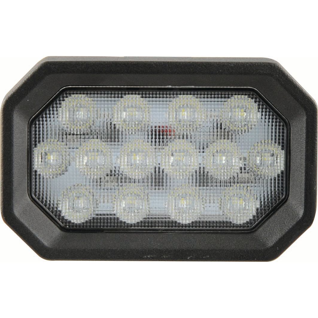 Introducing the Sparex LED Work Light: A rectangular light with 16 bulbs in a sleek black frame, offering seamless integration through its Delphi Connector. This Class 3 interference work light delivers 2800 lumens of raw power and operates within a 10-30V range (Product Code: S.151847).