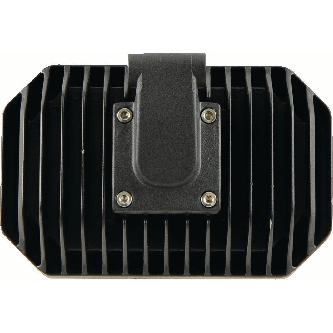 A black metal rectangular LED work light with vertical fins and a central mounting bracket, secured by four screws, from Sparex (Product: S.151847), is John Deere compatible.