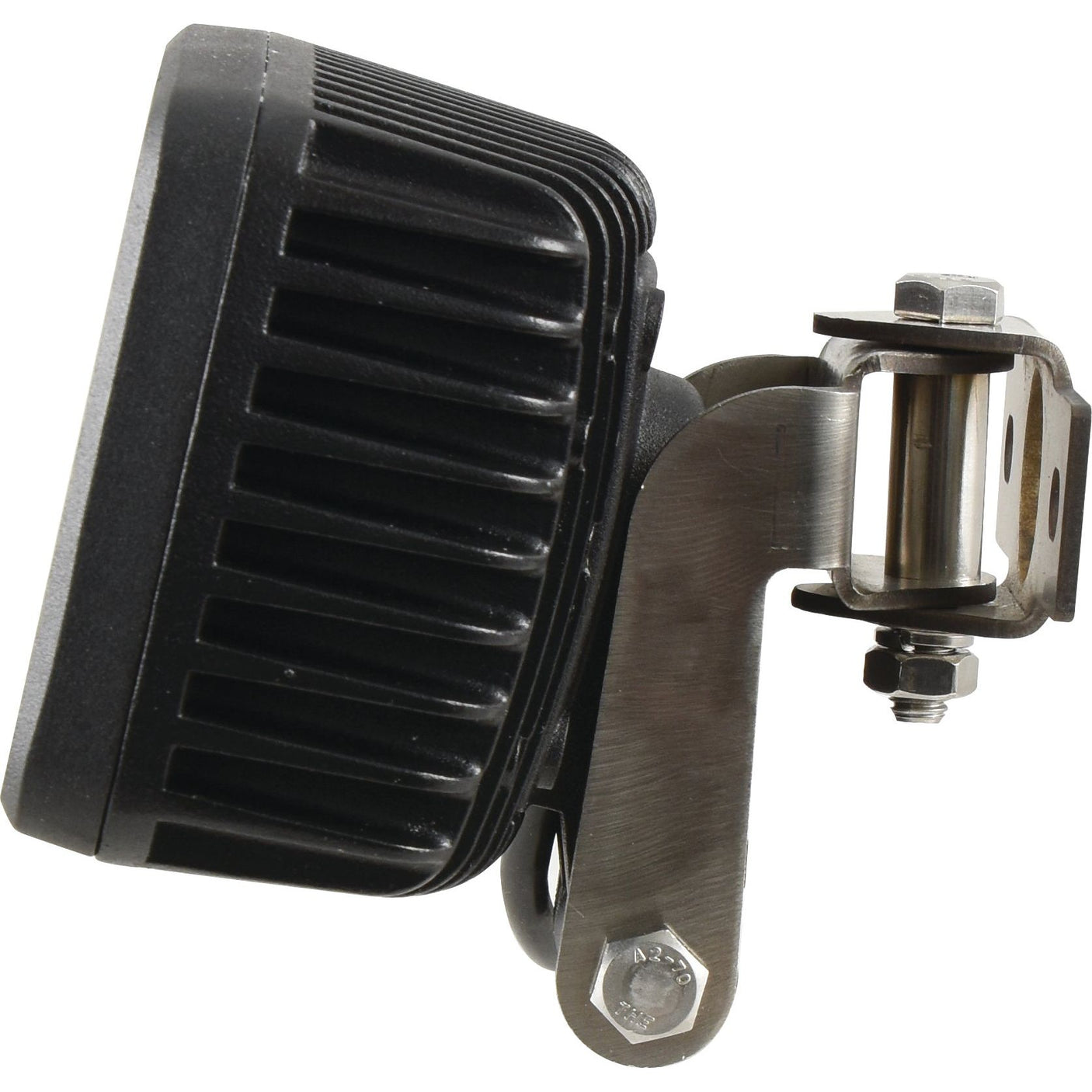 Close-up of the Sparex rectangular, black finned LED Work Light with a metal mounting bracket and bolts, featuring high IP6K9K protection and emitting 6600 Lumens Raw with Class 3 interference (Product No. S.151854).