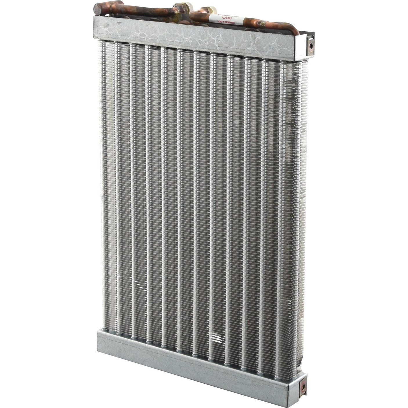 A metal heat exchanger coil with finned tubes, copper connections at the top, and featuring a Sparex Core is available as the Condenser - S.152523 by Sparex.