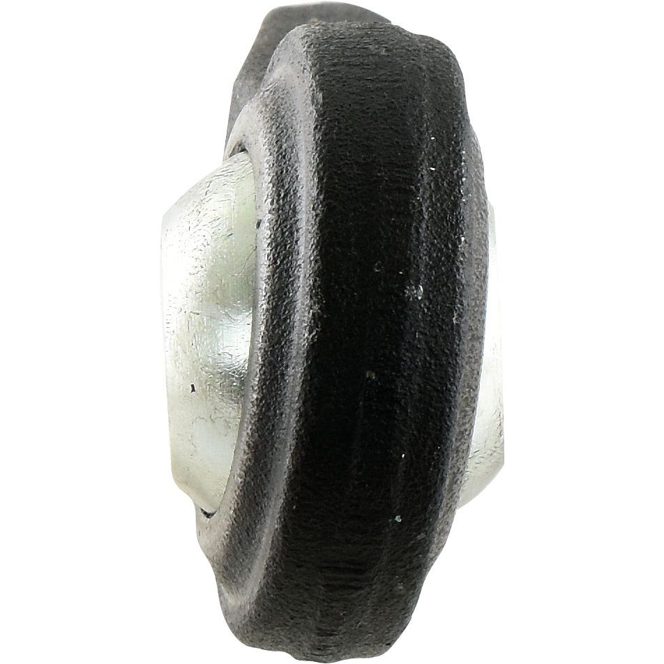 Close-up image of the Sparex Lower Link Weld On Ball End (Cat. 1) | Sparex Part No.S.15306, featuring a black rubberized component, possibly a caster or wheel, shown from the side angle, highlighting the intricate welding length.