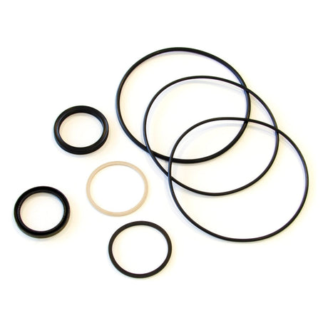 A set of black rubber o-rings of various sizes arranged on a white background, perfect for the Sparex Orbital Motor Seal Kit MOSPB | Sparex Part No. S.153124.