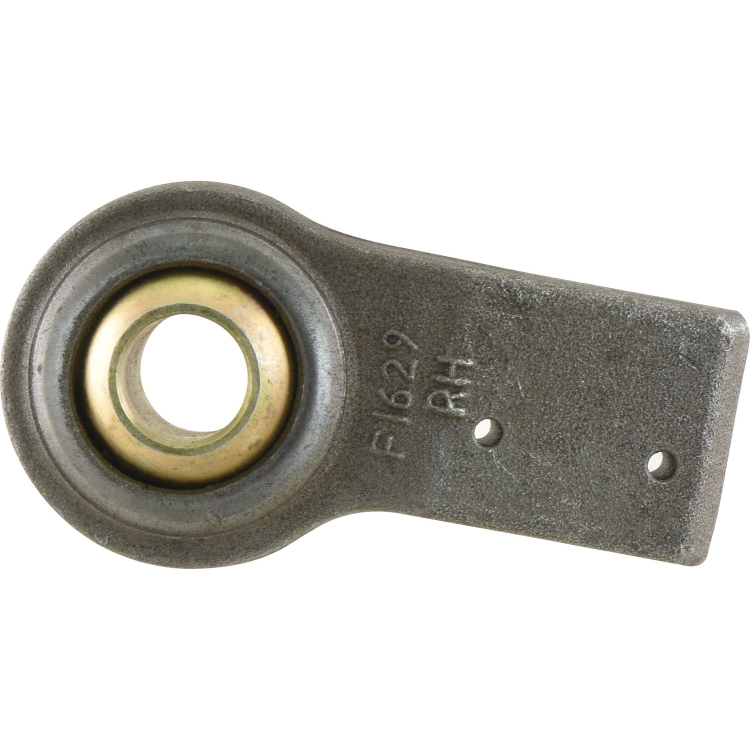 The Sparex Lower Link Weld On Ball End (Cat. 1) RH, with part number S.15341, features a circular bearing hole in the metal bearing mount, two small holes on the flat arm section, and is marked with "F 629 RH." Its working length ensures optimal positioning for various tasks.