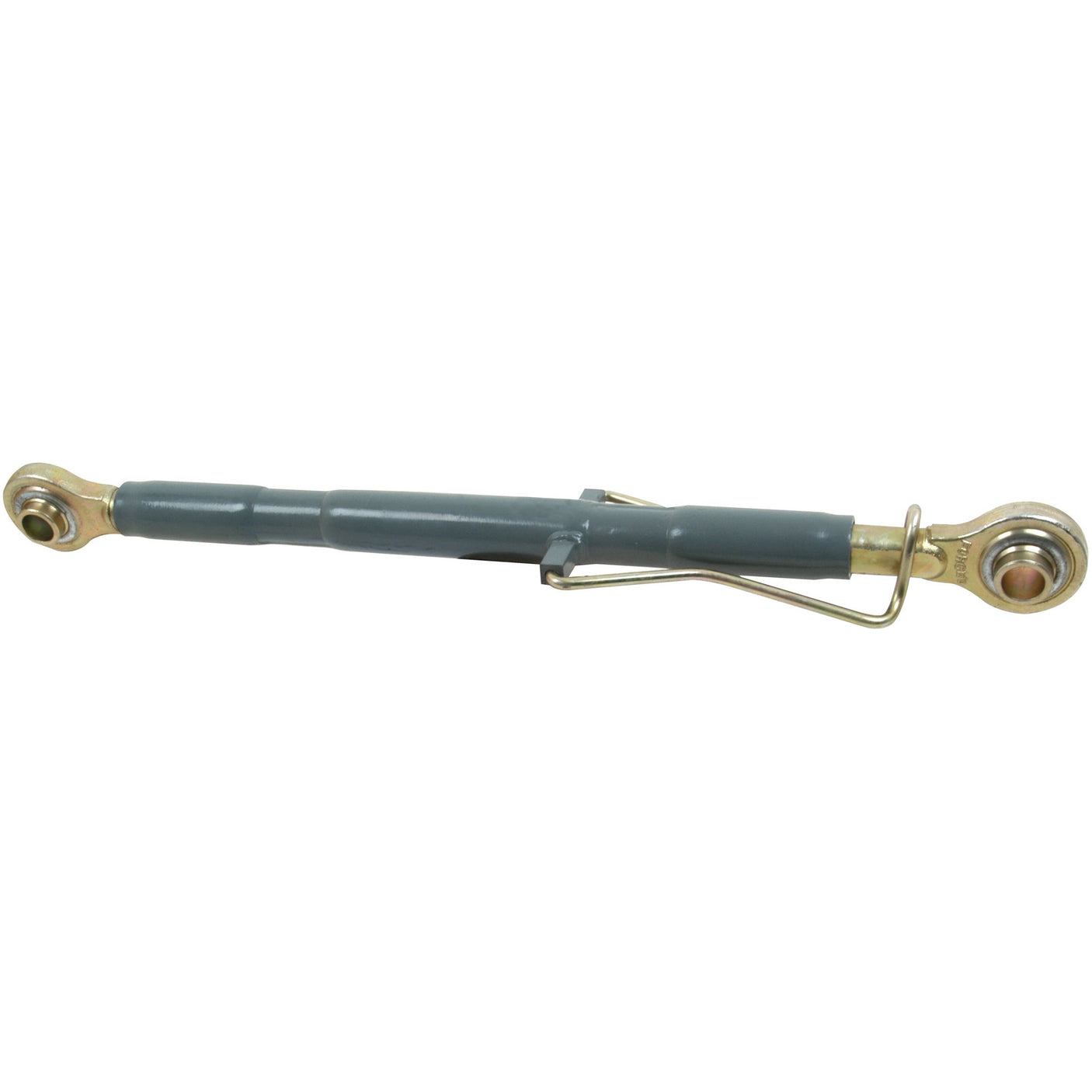 A heavy-duty metal linkage rod with spherical bearings and a retaining clip on each end, suitable for mechanical connections and adjustments. The Top Link Heavy Duty (Cat.2/2) Ball and Ball, 1 1/4'', Min. Length: 680mm - S.15347 by Sparex is Massey Ferguson compatible, making it ideal for heavy-duty implement applications and can be used as a tractor end component.