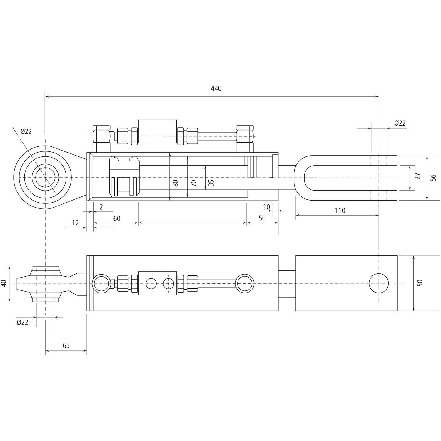 Hydraulic Levelling Box (Supplied with: Hoses), Min. Length: 440mm, Cylinder Bore: 70mm.
 - S.153733 - Farming Parts