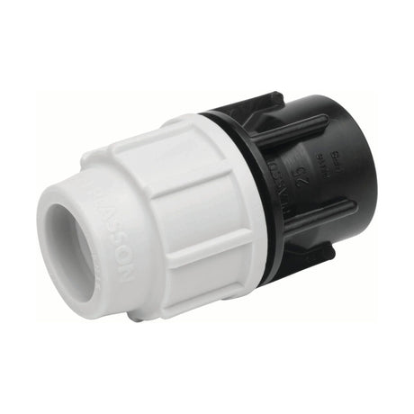 A white and black plastic pipe connector fitting by Sparex, specifically the Female Adaptor - 32mm x (Sparex Part No. S.153777).