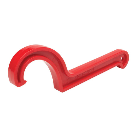 The Sparex Plasson Wrench, 16 x 40 mm (Sparex Part No. S.153822), is a red plastic tool with a curved end and a hole at the handle for hanging. It is ideal for various tasks and can be easily stored.