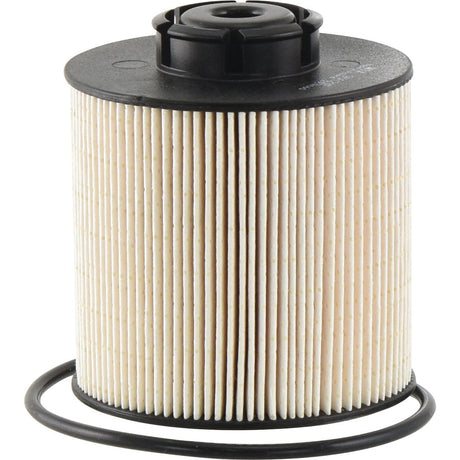 A cylindrical pleated air filter with a black plastic top and base, placed next to a black rubber O-ring, similar in appearance to the Sparex Fuel Filter - Element (Sparex Part No. S.154197).