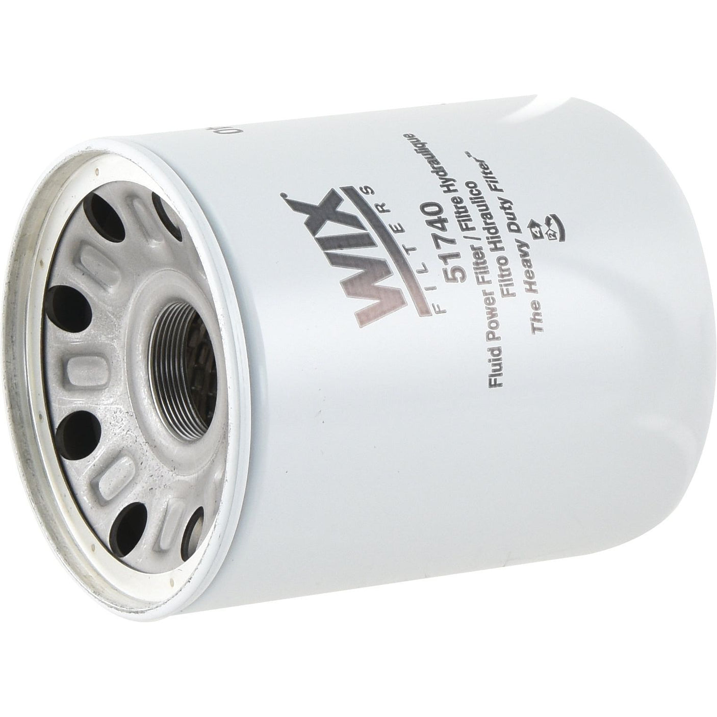 A white cylindrical Sparex hydraulic filter - spin on, with part number S.154260 printed on it, featuring multiple holes on the top, designed for fluid power and hydraulic applications. It is John Deere compatible with a micron rating of 8.