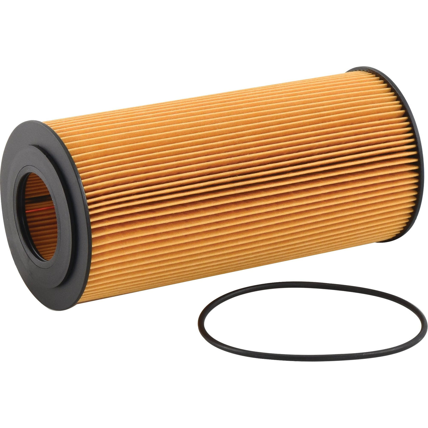 The Oil Filter - Element, branded by Sparex and identified by Part No. S.154267, features a cylindrical design with yellow pleated paper and black rubber ends, accompanied by a thin black rubber ring, ensuring a perfect fit for Claas JAGUAR models.