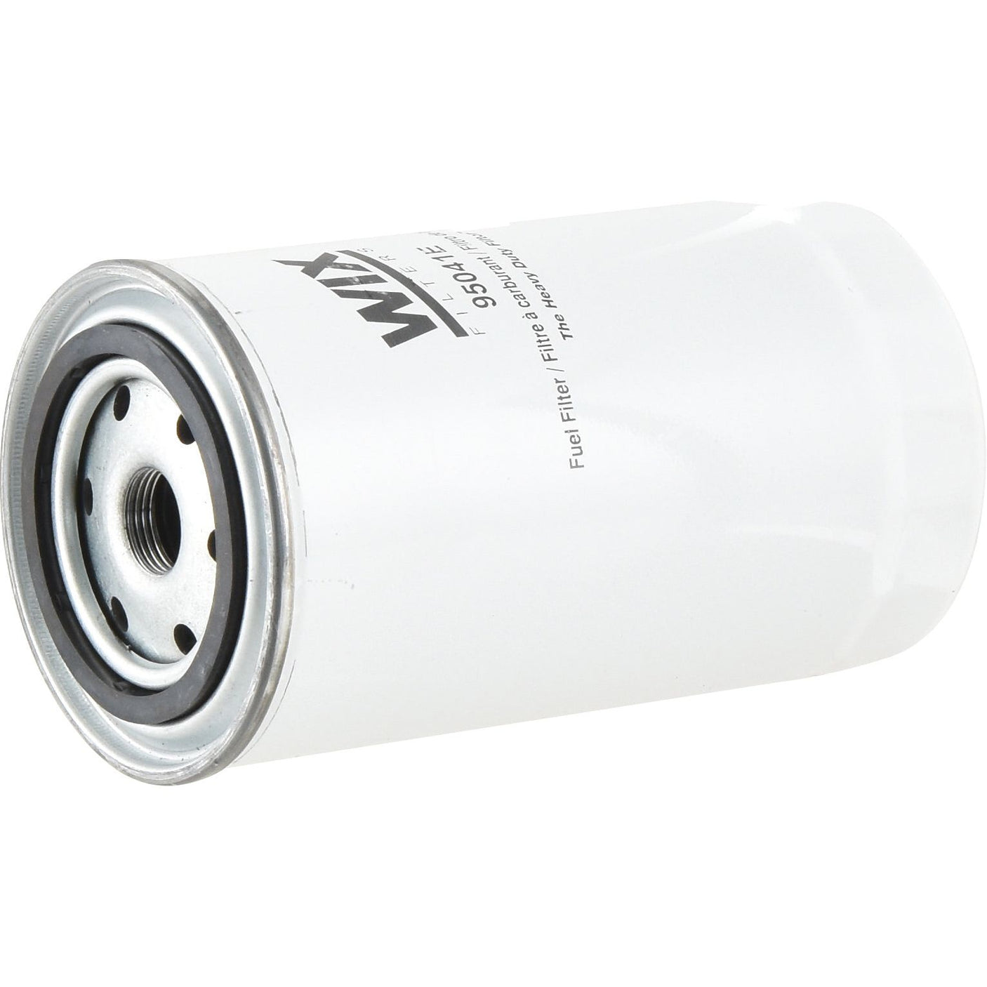 A cylindrical white Sparex Fuel Filter - Spin On (Part No.S.154373) with metallic components at one end, featuring multiple holes and a central opening, designed for easy spin-on installation.