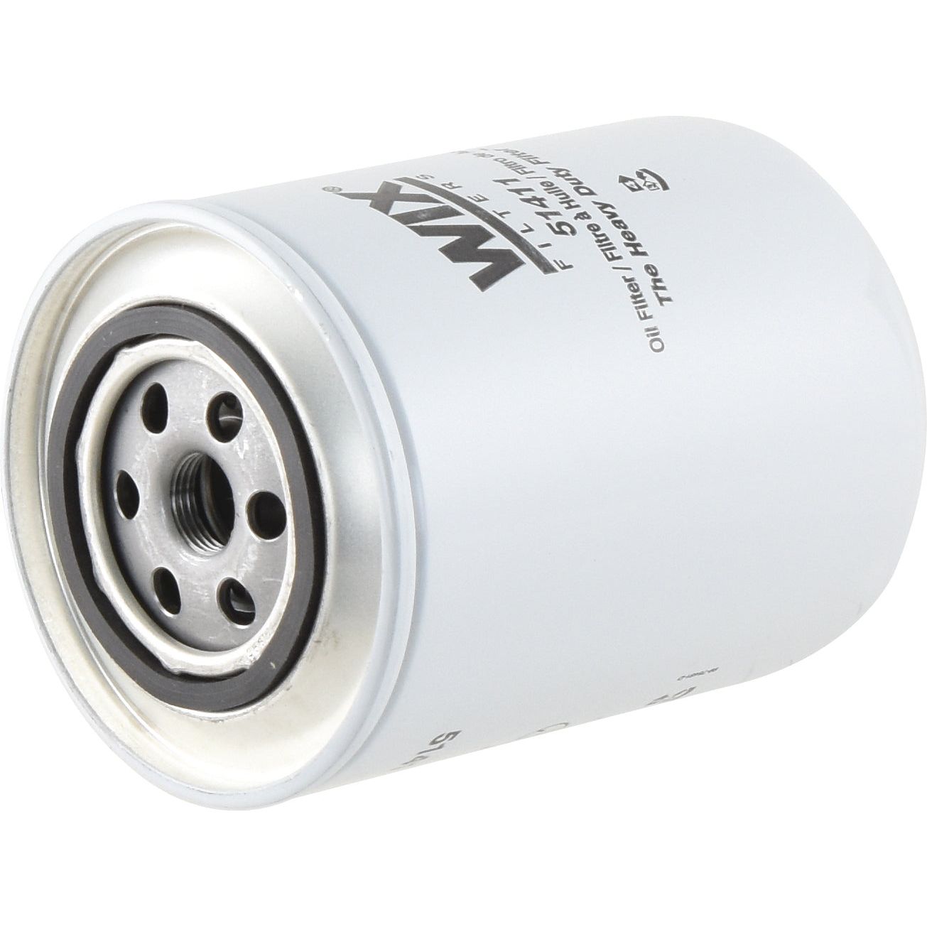 Image of a cylindrical oil filter with a metal top and white exterior, featuring text and branding from Sparex. This Fiat Tractor Filter provides efficient filtration with a WIX Micron Rating of 25. The product name is Oil Filter - Spin On, and it is available under Sparex Part No. S.154387.