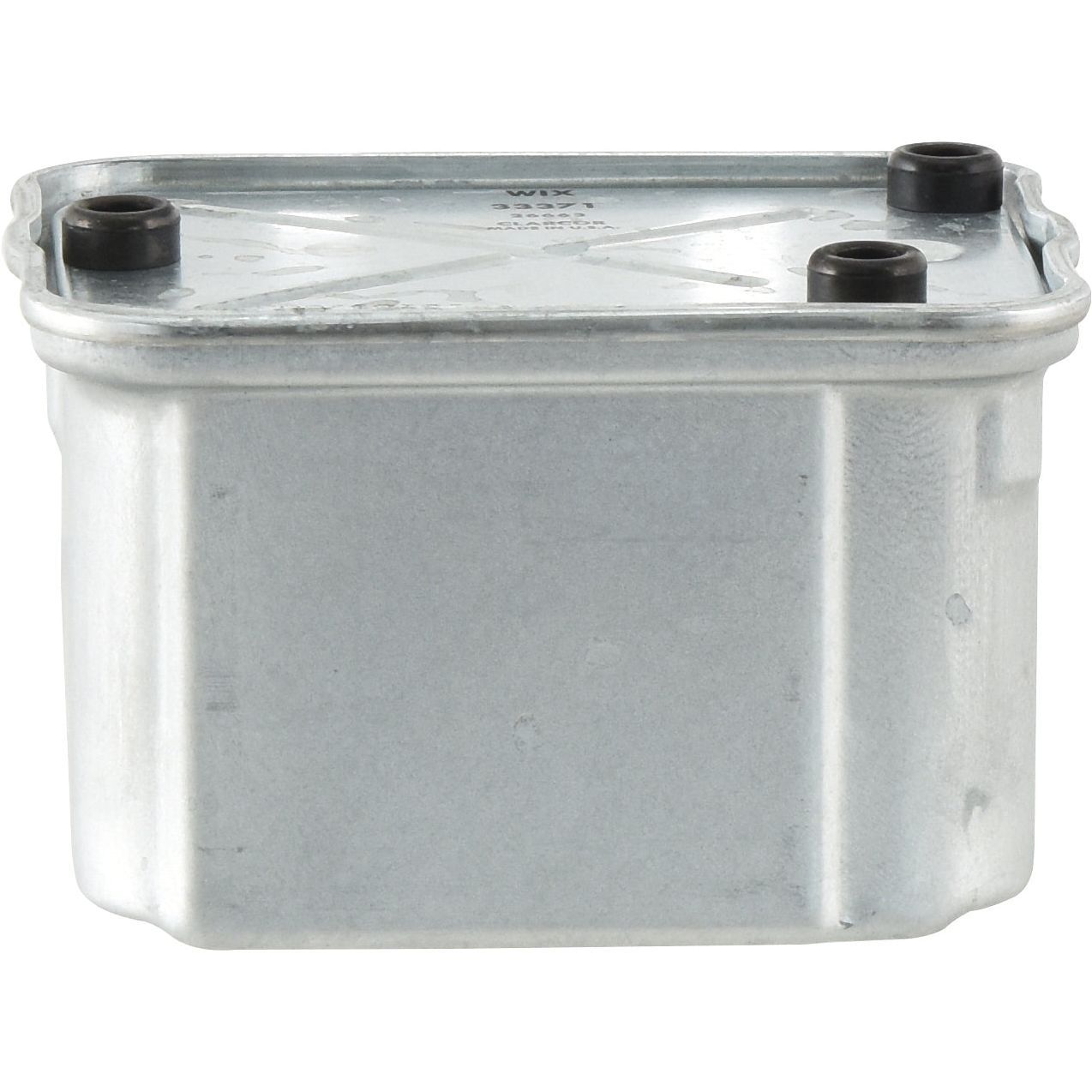 A Sparex rectangular metal container with a flat sealed top and two cylindrical black rubber caps, perfect for housing a John Deere Fuel Filter - Element (Sparex Part No. S.154448).