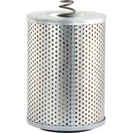 A cylindrical metal filter with a perforated exterior and a spring on top, exemplifying the high standards of the Sparex Oil Filter - Element, Part No. S.154530.