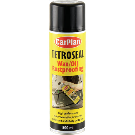 A 500 ml can of Sparex Tetroseal Aerosol Black (S.155364), advertised as high-performance rust protection for internal cavities and underbody protection of automotive vehicles, includes advanced corrosion inhibitors.