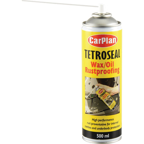 A 500ml can of Sparex Tetroseal Aerosol Black (S.155364) with a spray nozzle, ideal for high-performance rust protection and internal cavities, as well as underbody protection for automotive vehicles.