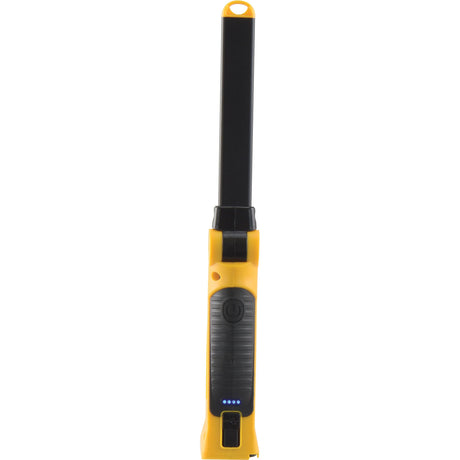 The LED Rechargeable Inspection Lamp (S.155583) from Sparex NLA is a yellow and black safety lighter that features an on/off button, four blue indicator lights, and a magnetic base for hands-free use.