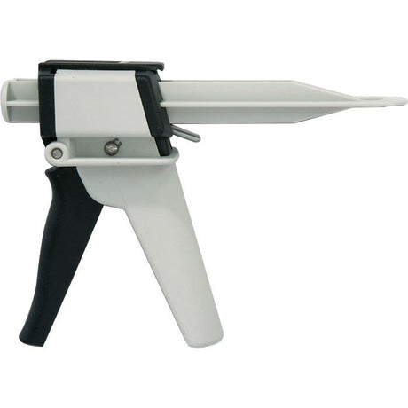 The Teromix Hand Gun - Teroson 6700 - S.156528 by Sparex features a white handle and black trigger, designed for effectively dispensing sealant or adhesive from 2-component cartridges. Ideal as a versatile dispensing tool, it ensures precision in every application.