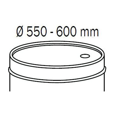 Technical drawing of a cylindrical object with a diameter range of 550 to 600 mm, designed to accommodate the Sparex Mobile Grease Set S.156547 for 180-220kg drums.