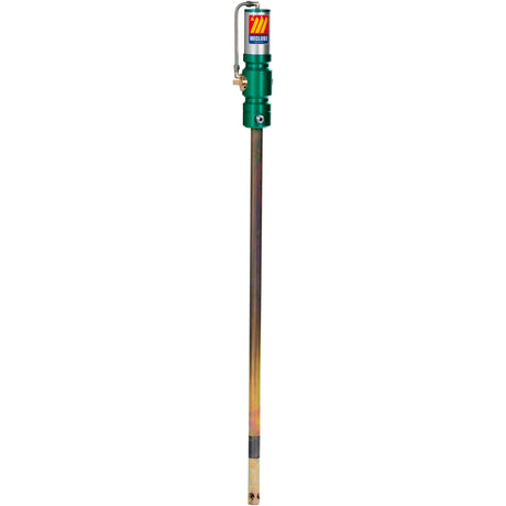 A green and metallic manual lever hand pump with a long cylindrical handle, featuring a Meclube design can be referred to as the Sparex Pneumatic Grease Pump - 180-220kgs (S.156550).