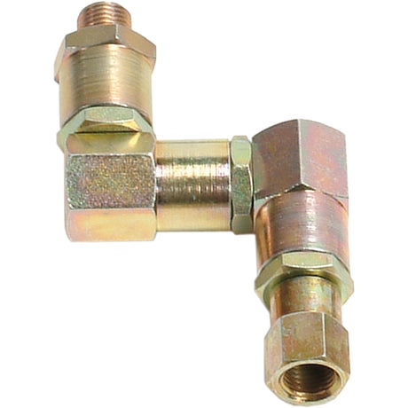 The Sparex Triple Swivel Joint (Part No. S.156552) is a brass right-angle compression fitting featuring male-female threading and three connection points, designed for joining pipes and tubes in both plumbing and industrial applications. This joint is ideal for systems that require compliance with Tariff Code 8487905990.