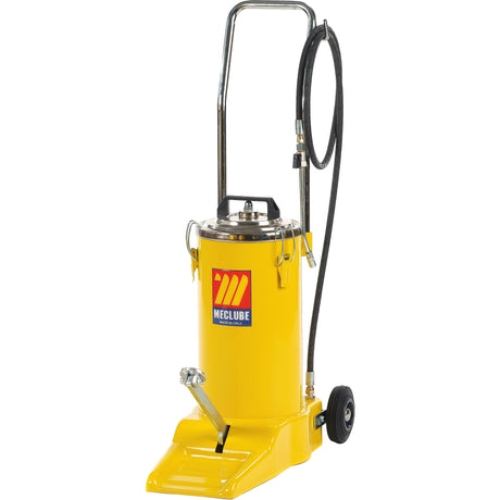 The Wheeled Manual Grease Pedal Pump - 16kgs - S.156554 from Sparex features a handle, wheels, a hose, and the Sparex brand logo on the front. It delivers grease pressure up to 400 bar for optimal performance.