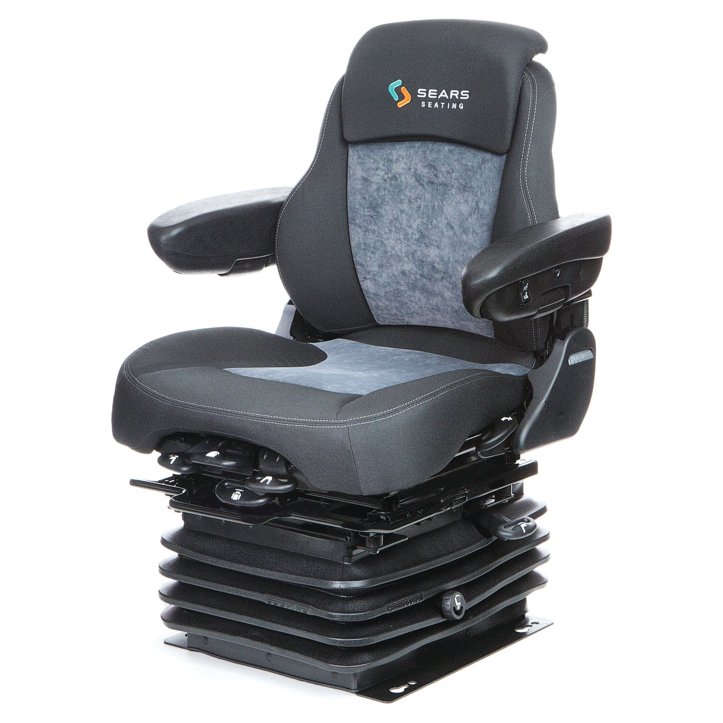 Sparex Air Suspension Seat - 12V (Cut and Sew Fabric) - S.156654, featuring a mechanical base, adjustable armrests, and electrical lumbar adjustment.