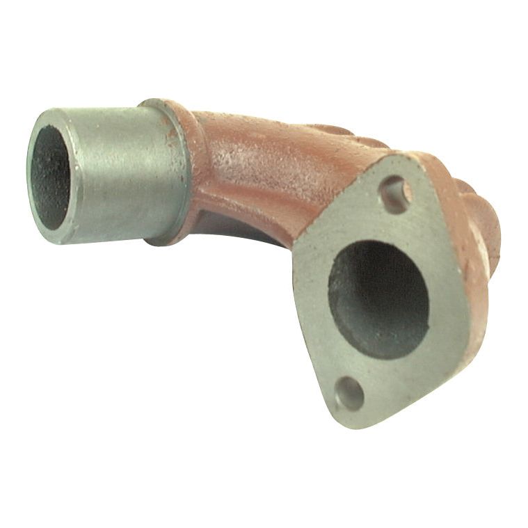 The Sparex Exhaust Elbow (Part No. S.15804) is an L-shaped metal pipe with flanges on both ends, likely part of a Massey Ferguson 23C 4 Cyl Diesel Engine, designed for connecting or directing fluid flow in a mechanical system.