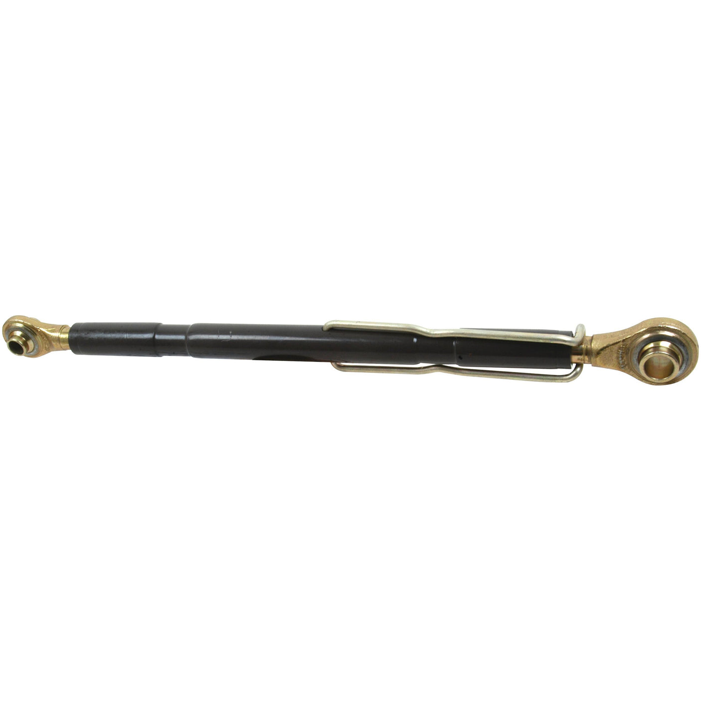 The Sparex Top Link (Cat.1/2) Ball and Ball, 1 1/16'', Model S.15889, has an adjustable tube length that starts at 670mm and features a black center section with gold-colored ends and spherical bearings at each end.