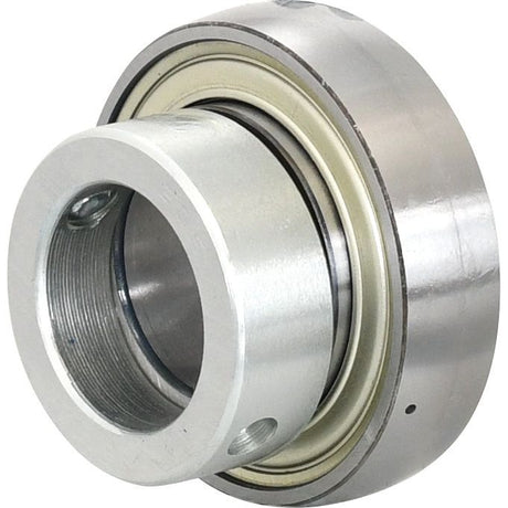 Close-up of the NTN SNR Plummer Block Bearing Insert (ES206) - S.159294, featuring an outer and inner ring designed for mechanical use in machinery. This Sparex bearing with a 2RS Seal Type appears cylindrical with a smooth, shiny surface, indicative of high-quality engineering from NTN SNR.