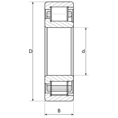 A detailed technical drawing of the Sparex NTN SNR Cylindrical Roller Bearing (NJ215ET2X), model number S.159326, showing precise measurements and a cross-sectional view labeled with dimensions D, d, and B.