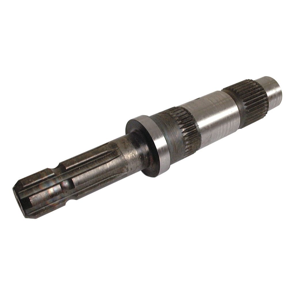 The PTO Shaft - S.15949 by Sparex is a metal gear shaft with multiple grooves and teeth along its length, used in mechanical systems, often found in Ford/New Holland machinery.