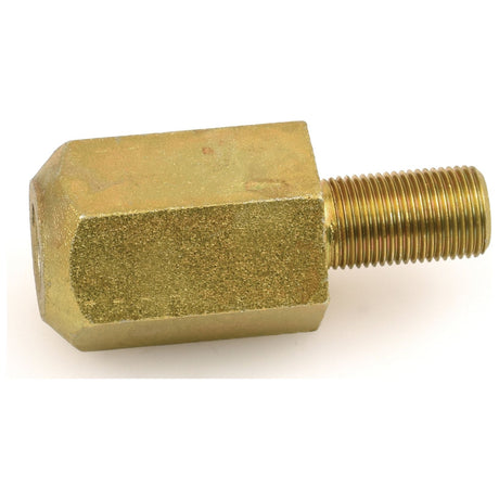 The Dual Wheel Adaptor 3/4'' x 3/4'' UNF from Sparex (Part No.S.16028) is a brass hex coupling with a female NPT thread on one end and a male NPT thread on the other, designed to be used as an adaptor for pipe fittings.