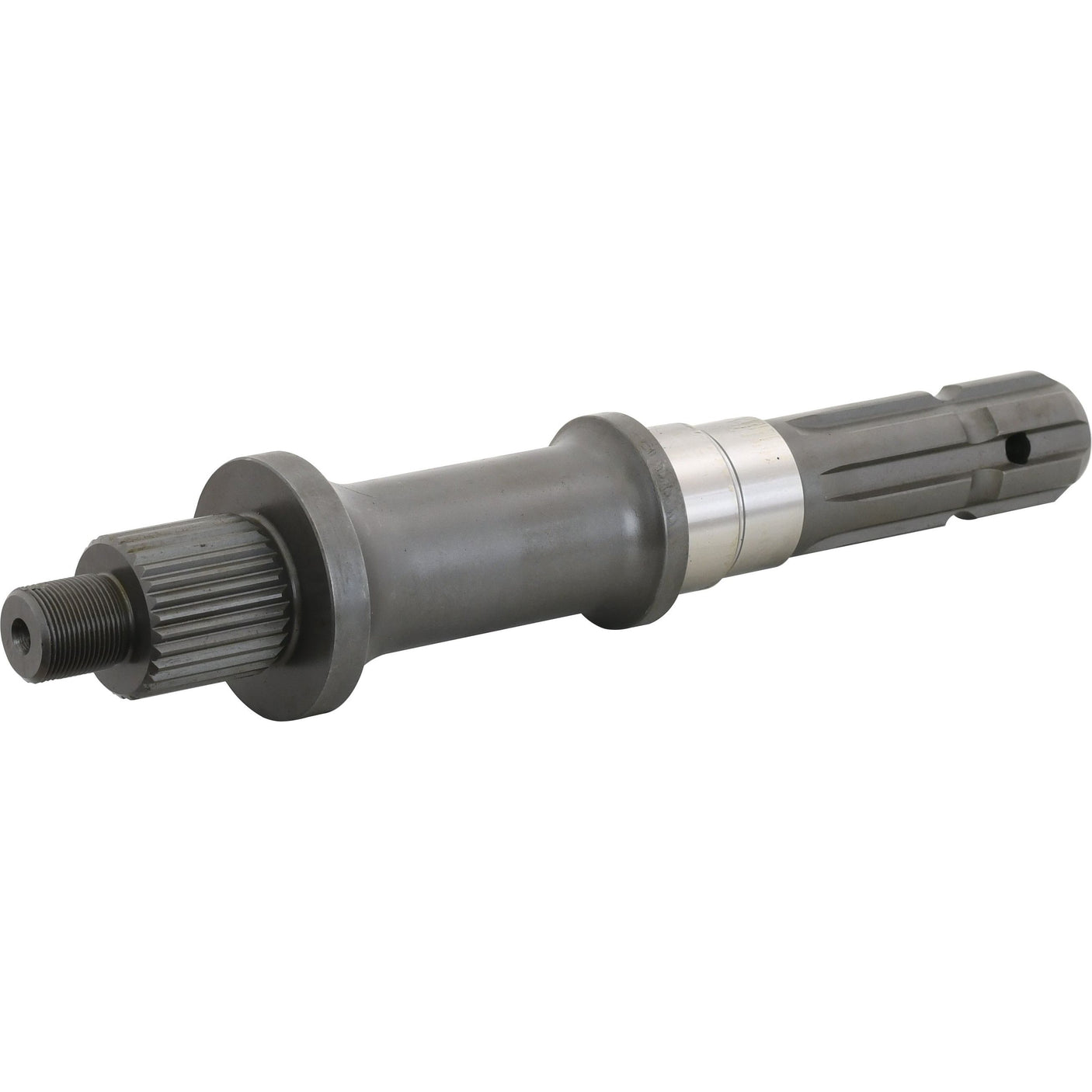 The PTO Shaft - S.16039 by Sparex is a cylindrical metal drive shaft featuring a threaded end, various grooves, and a machined finish, designed for single speed operations at 540 RPM.