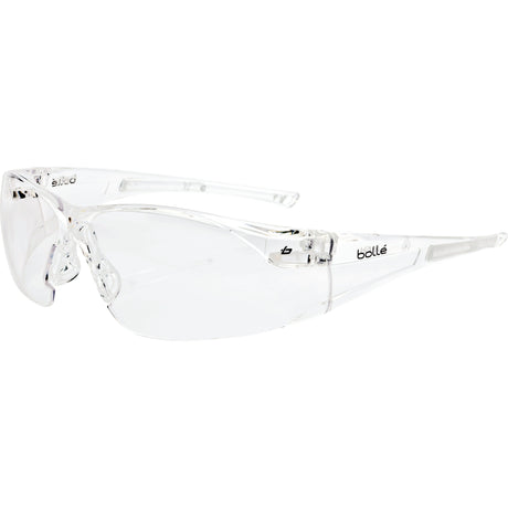 Clear protective safety glasses with transparent lenses and frame, featuring the brand name "Sparex" on the temple. These panoramic and lightweight Safety Glasses, (Lens Colour: Clear) - RUSH - S.162014 offer excellent UV protection while maintaining high optical quality.