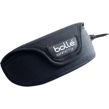 Black Safety Glasses Case - ETUIB - S.162430 by Sparex, made from durable black polyester with a zipper closure. Features the Bollé Safety logo on the front along with a convenient belt loop for easy carrying.