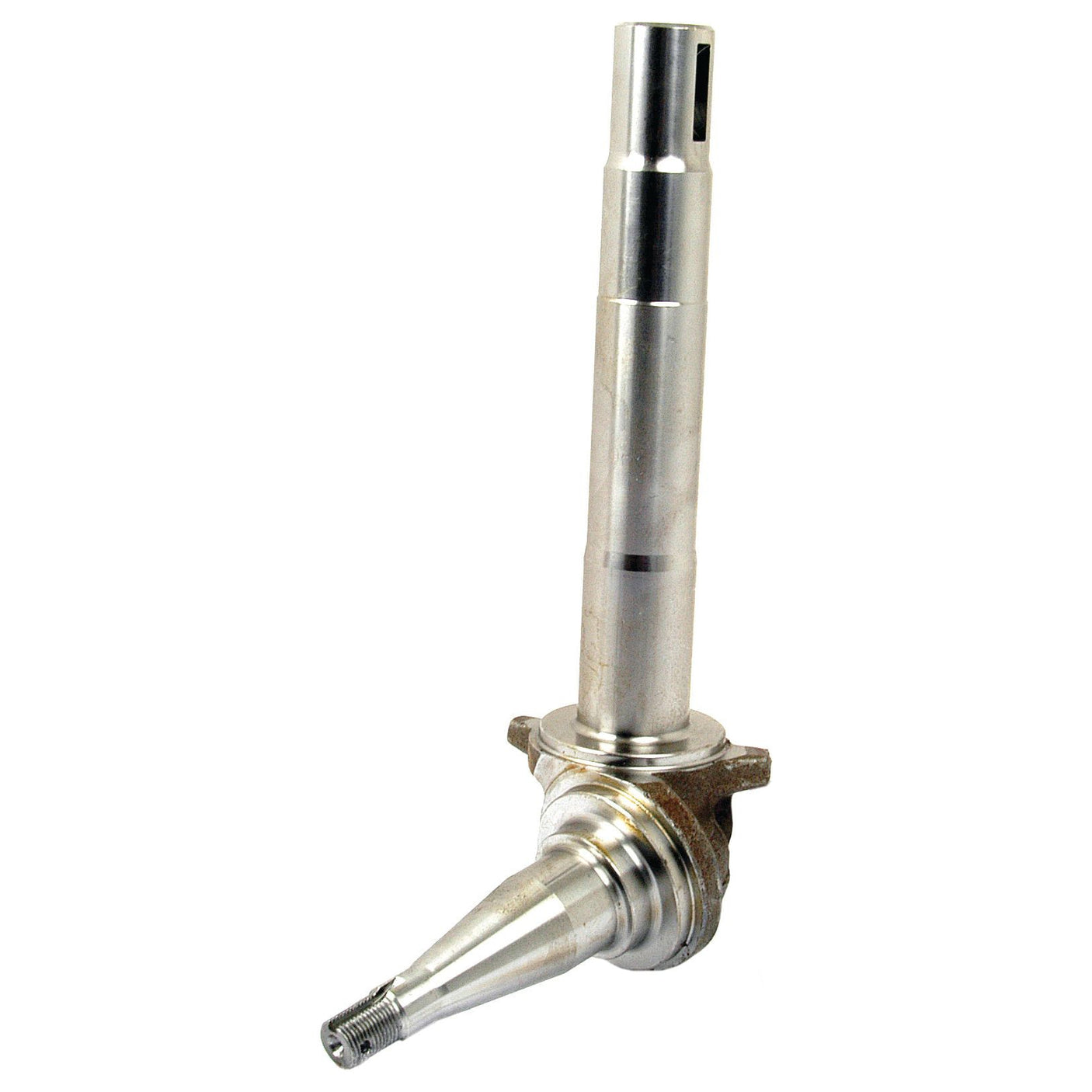 A Sparex Spindle LH, Sparex Part No.S.16285, is a metallic assembly featuring a cylindrical shaft and a conical tip, designed for mechanical or automotive applications, standing on a white background.