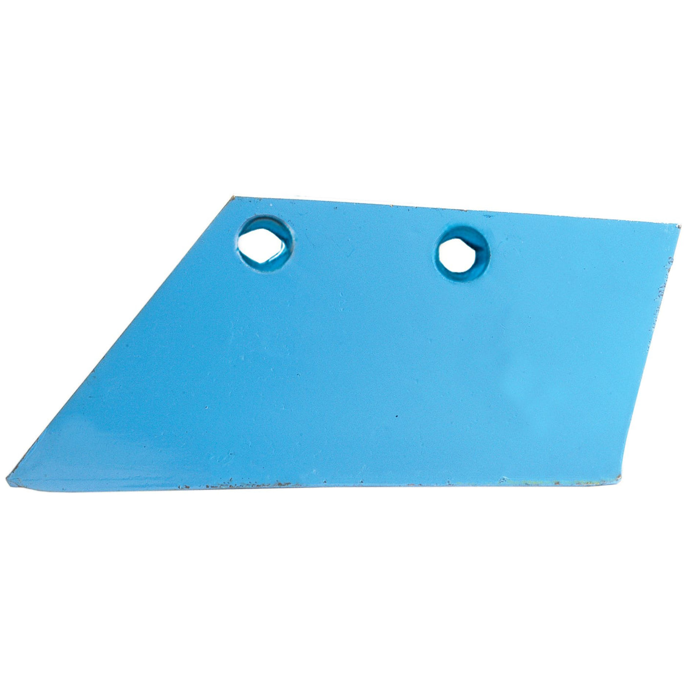 The Sparex Wing - LH (Lemken) to fit as 3353743, Sparex Part No. S.162974, is a blue, flat, trapezoidal metal sheet with two circular holes near the top edge, commonly used in Lemken implements.