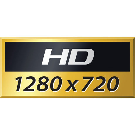 A rectangular label with a gold border features the text "HD" in white on a black background, with the numbers "1280 x 720" in black on a gold background, highlighting the HD recording capability of the Sparex HD (1280 x 720) 2'' Dash Camera - S.163022.