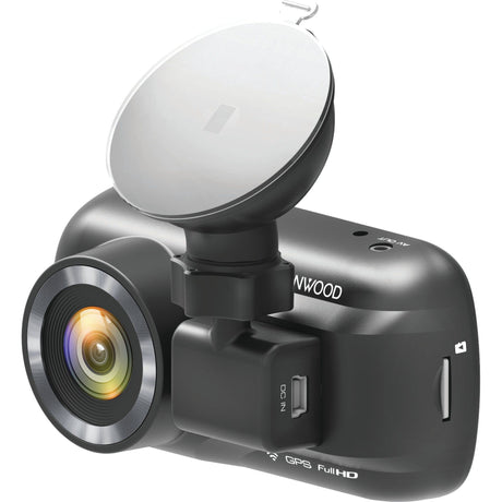 A black Sparex Full HD (1920 x 1080) 2.7'' dash camera - S.163024 with a lens and a suction mount. The device features Full HD recording ability, built-in GPS, and a wide FOV for comprehensive road coverage.