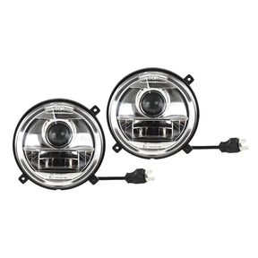 Product Description: *SPECIAL PRICE* - Massey Ferguson LED Head Light Kit, Interference: Class 3, RH & LH (LH Dip), 1560 - 2760 Lumens Raw, 10-30V - S.163618 by JMCE DEALS. The kit includes two round vehicle headlights with attached wiring and connectors. The background features a repetitive text pattern. If you have any questions before ordering, please contact us.