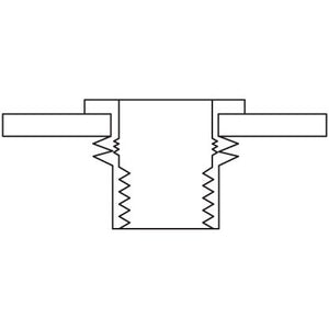 A simple black and white technical drawing of a threaded cylindrical object with flanges extending horizontally from either side, specifically depicting the Sparex Blind Rivet Nut, Size: M5 x 11.60mm (Box 10 pcs.) – Part No. S.163689.