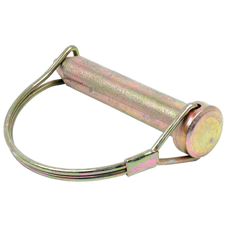 The L/PIN Stabiliser (Sparex Part No.S.16496) from the brand Sparex is a metallic linch pin with a cylindrical body and a circular latch at one end, often used for securing or fastening components in machinery or assembly, compatible with brands like Case IH or Ford.