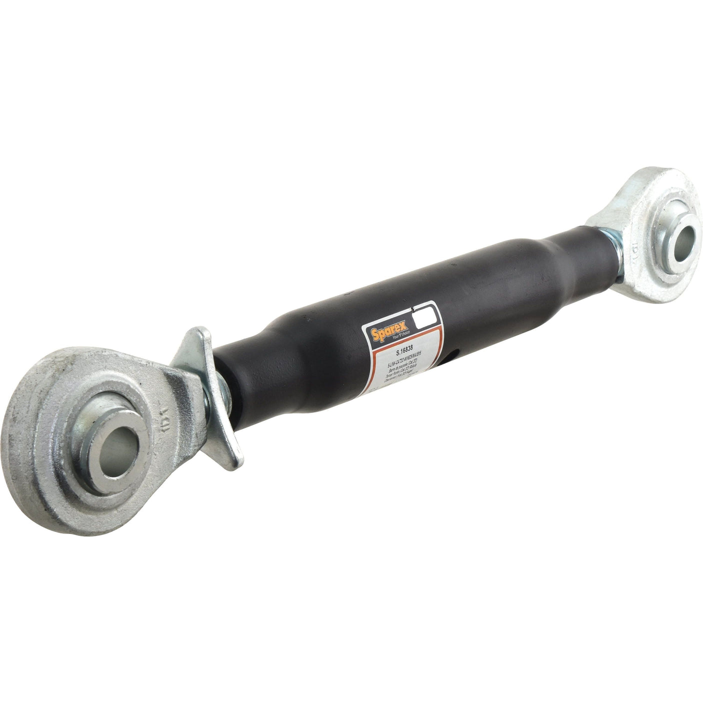 Introducing the Sparex Top Link Heavy Duty (Cat.2/2) with Ball and Ball metal ends, M36 x 3.00, Min. Length: 555mm (S.16838), featuring a black finish and a label in the middle, ideally suited for Tractor Replacement Parts.