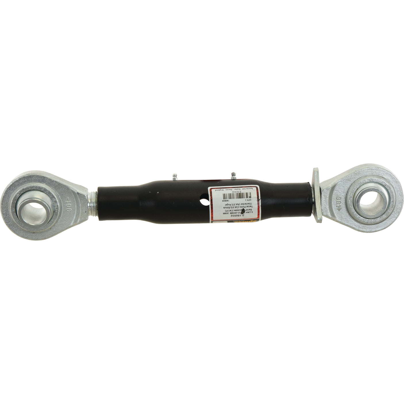 A heavy-duty Sparex Top Link (Cat.3/3) in black with silver eye bolts on both ends, featuring a barcode label in the center, adjustable from a minimum length of 540mm, model S.16840.