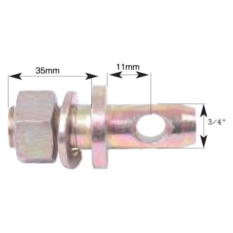 A metallic cylindrical component from Sparex, specifically the Stabiliser Pin 19x7mm with a thread size of 3/4'' x 28.5mm (Sparex Part No. S.170), is suitable for Massey Ferguson tractors. Measurements include a length of 35mm, diameter of 11mm, and a hole size of 3/4''.