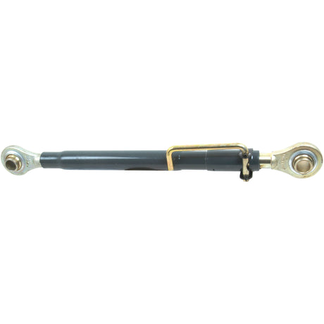 Image of a Top Link (Cat.2/2) Ball and Ball, 1 1/4'', Min. Length: 680mm - S.17171, manufactured by Sparex, showcasing heavy-duty black cylindrical construction with attachments at both ends, metallic fittings, and a yellowish bracket in the middle, designed specifically for Ford / New Holland Tractors.
