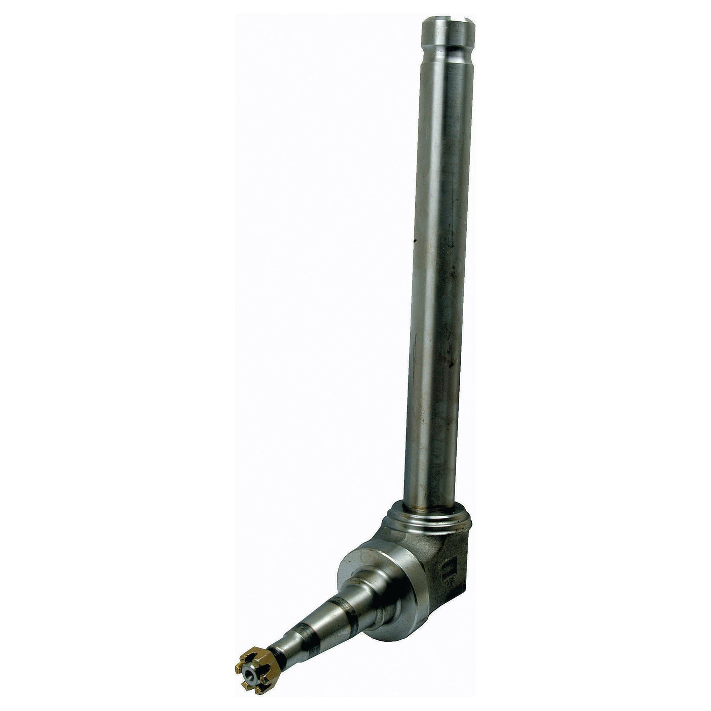 A metallic cylindrical machine component featuring a long shaft and a smaller multi-pronged attachment at one end, resembling the Sparex Spindle RH & LH - High Clearance (Adjustable Front Axle - Straight) | Sparex Part No.S.17358.