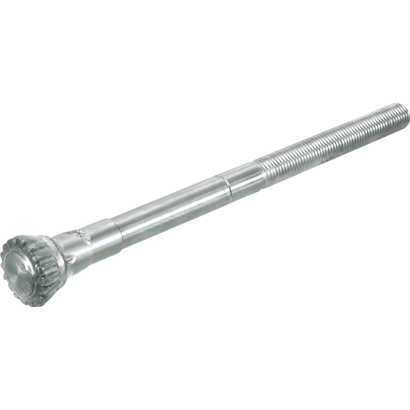 A "Levelling Box Shaft - 7/8 UNC - Splines 18" by Sparex (Part No. S.17457) features a silver metal bolt with a serrated knob at one end and a long threaded section with UNC thread size at the other.